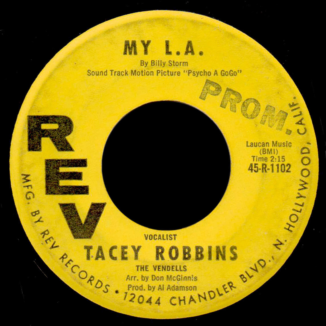 Tacey Robbins & the Vendells, Rev 45-R-1102 "My L.A."