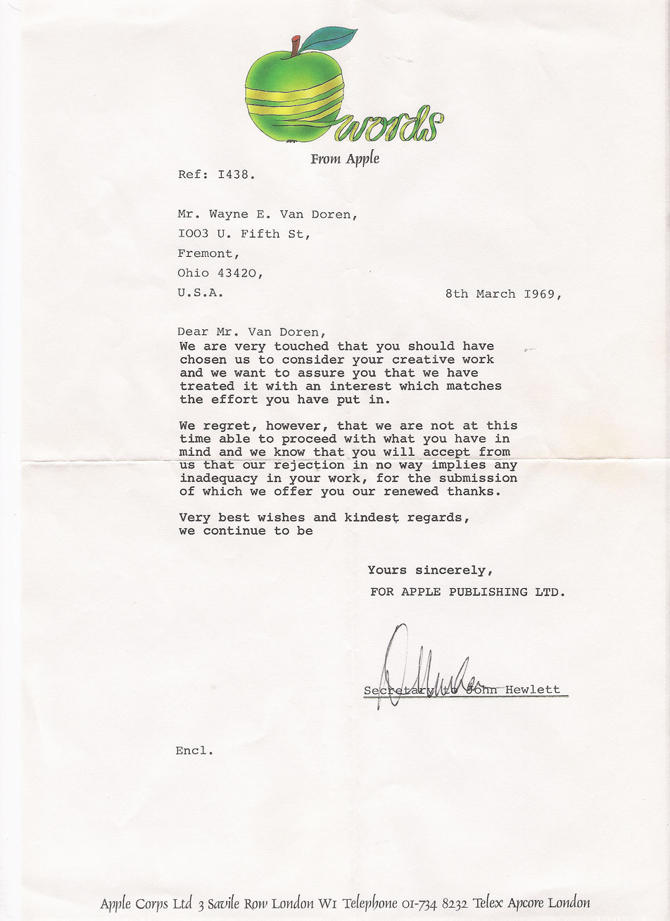  Mail Order's rejection letter from Apple Corps