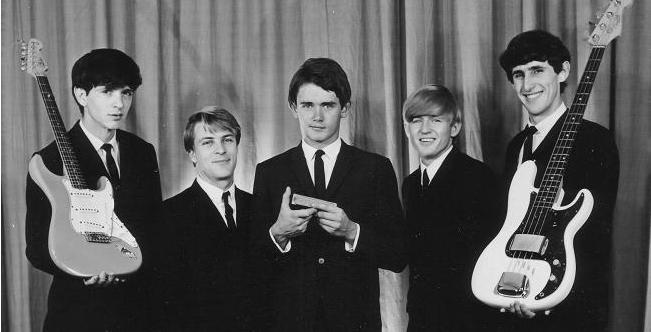 The Marksmen, April 1966: Lyle McLean (lead guitar), Bob Kerr (vocals), Tony Markham (drums), Danny Coutts (rhythm guitar), Neil Porter (bass) - this is the line-up that plays on "But Why" / "Moonshine ". Photo and caption supplied by Ged Fitzsimmons, courtesy of Neil Porter