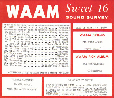  "I'll Walk Alone" a pick hit on WAAM's chart on April 10, 1967