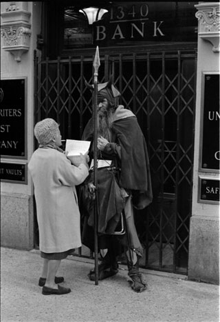 Moondog in front of the Underwriters Trust Company, 1340 - Sixth Ave?