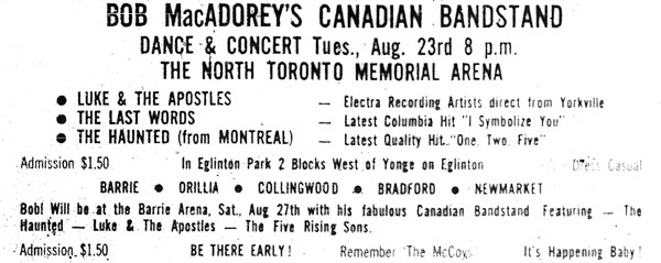 Luke & the Apostles, Last Words, Haunted at Bob MacAdorey's Canadian Bandstand, North Toronto Memorial Arena