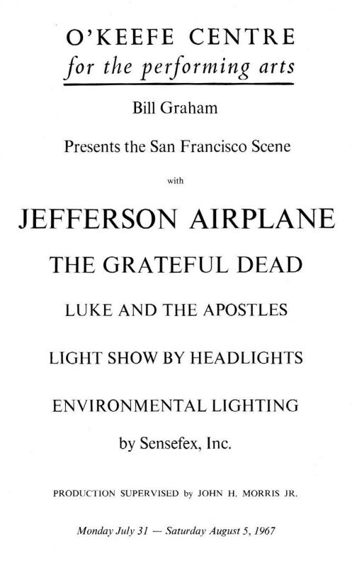 Jefferson Airplane, Grateful Dead, Luke & the Apostles at O'Keefe Centre