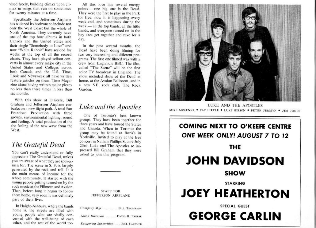 Jefferson Airplane, Grateful Dead, Luke & the Apostles at O'Keefe Centre program 2