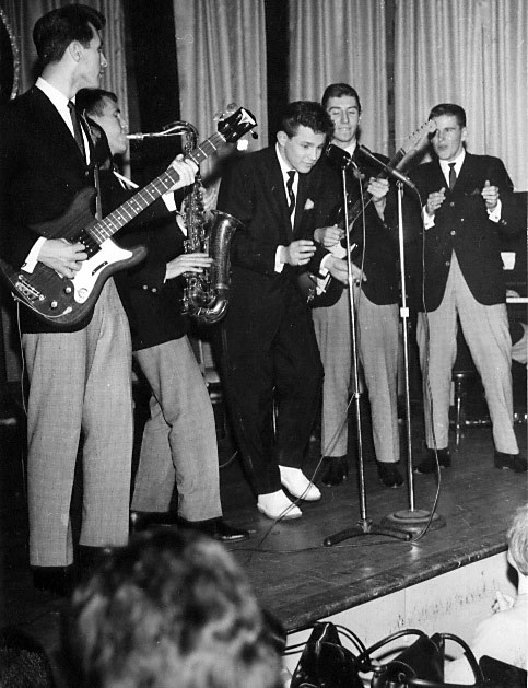 Backing Bobby Curtola, 1962, from left: Chappell, Brough, Curtola, Semkiw, Knight, (hidden Barry Lloyd)