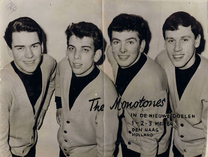 The Monotones in Holland, 1964: Brian Alexander, Gary Nichols, Jim Eaton and Pete Stanley