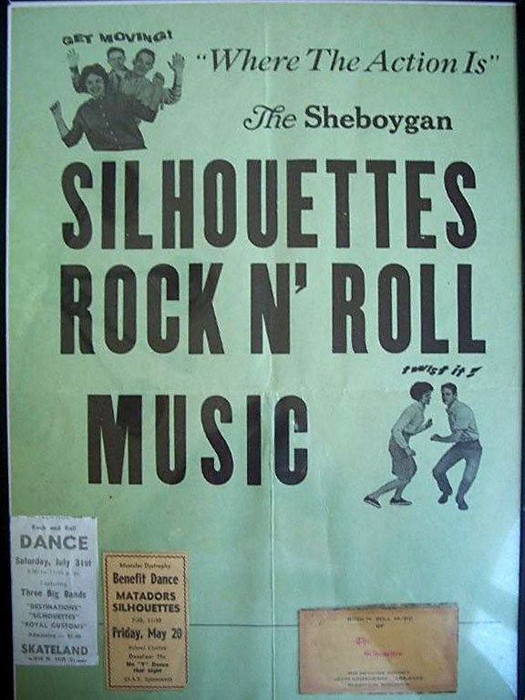 Flyers and ads for the Silhouettes band from Sheboygan, Wisconsin