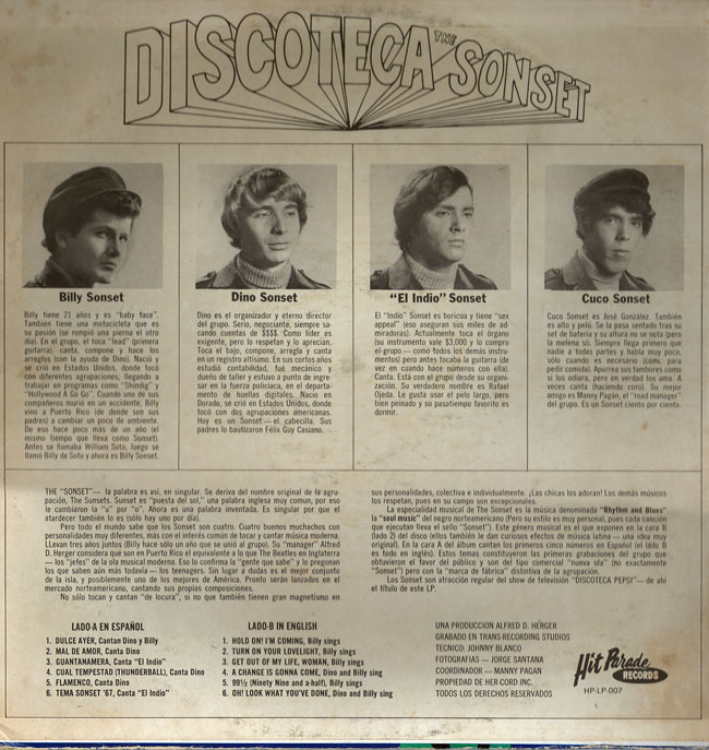Sonset Hit Parade Records LP Discoteca back cover