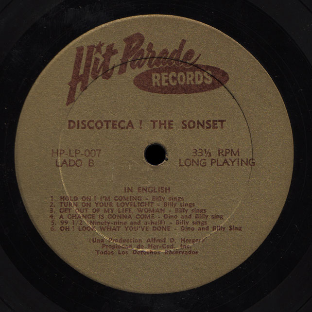 Sonset Hit Parade Records LP Discoteca side B