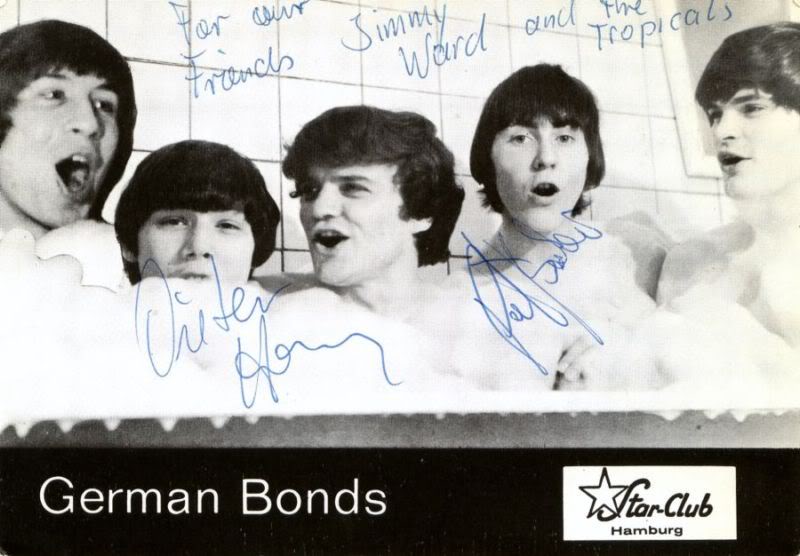 German Bonds promo card signed to Jimmy Ward and the Tropicals