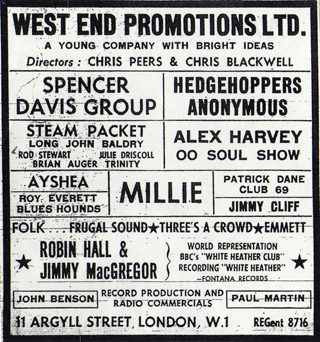 West End Promotion Ad, New Musical Express, October 1965