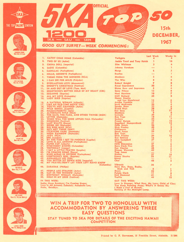 Hergs at #5 on 5KA's Top 50, Dec. 15, 1967