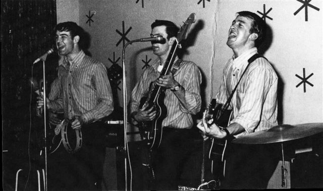 Left to right: Tom Winters (hidden), Barry Beaumont-Jones on tambourine, Dave Field playing bass for a change! and Clint Talbot on vocals and rhythm guitar