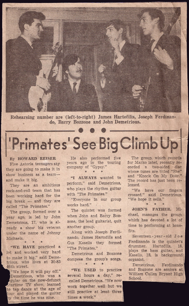 The Primates, from left: James Hartofilis, Joseph Ferdinando, Barry Bozzone and John Demetrious. Not pictured: Guy Kaselis