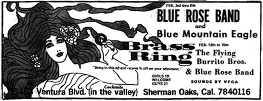 with the Blue Rose Band at the Brass Ring in Sherman Oaks. Los Angeles Free Press, February 1970