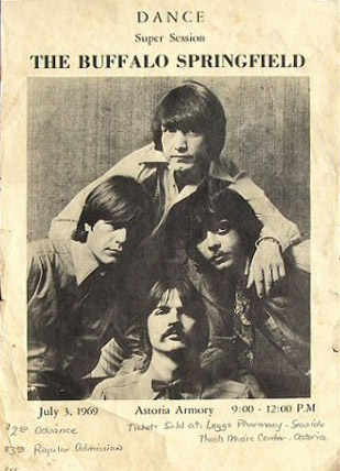 Spring 1969 lineup, clockwise from top: Dewey Martin, Bob Jones, Dave Price and Randy Fuller Buffalo Springfield at the Astoria Armory, July 3, 1969 Poster image thanks to Jerry Fuentes