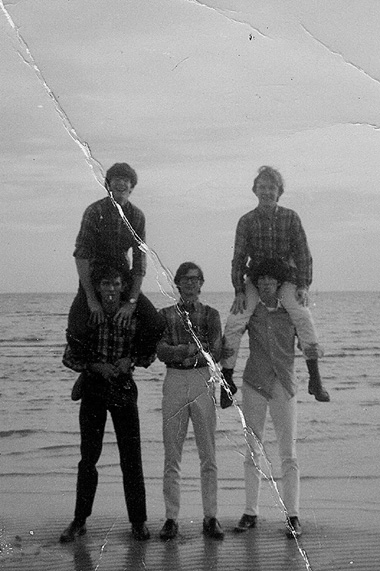 Some of the Cavaliers on the Gulf Coast with first manager Avon Frost from bottom left: Avon Frost with Les Landrum on his shoulders, Elmo Peeler, center, Charlie Davis with Tim Poole on his shoulders.