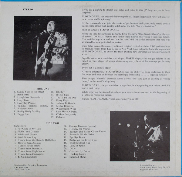 Floyd Dakil ... Live! - back cover