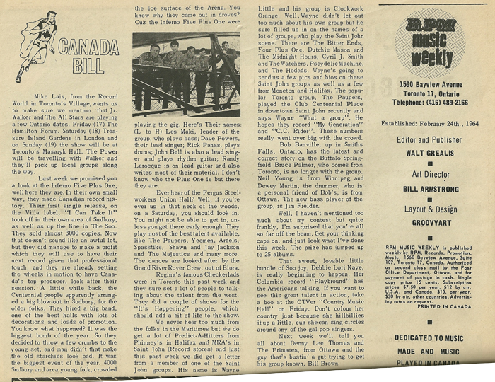 After Lance Whitman had left the band, RPM Weekly, March 18, 1967