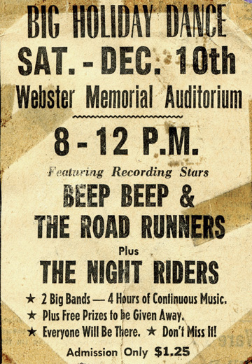 Beep Beep & the Road Runners with the Night Riders (sic), December 10, 1966, Webster Memorial Auditorium