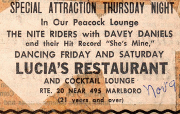 Nite Riders with Davey Daniels, November 9, 1967 Lucia's Restaurant's Peacock Lounge
