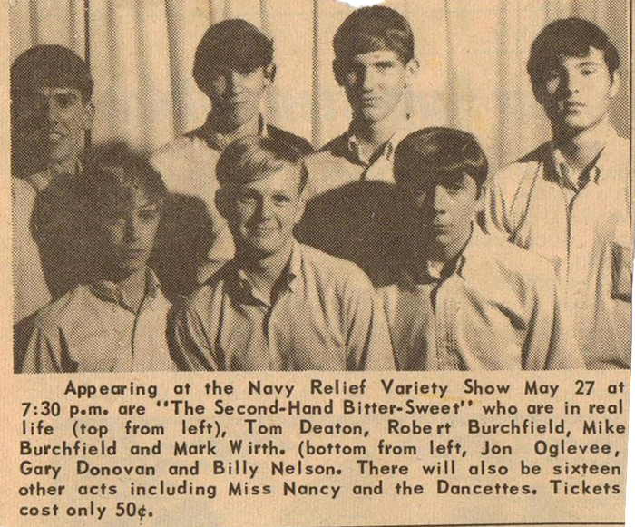 Second-Hand Bitter-Sweet news clipping: Tom Deaton, Robert Burchfield, Mike Burchfield, Mark Wirth, Jon Oglevee, Gary Donovan and Billy Nelson