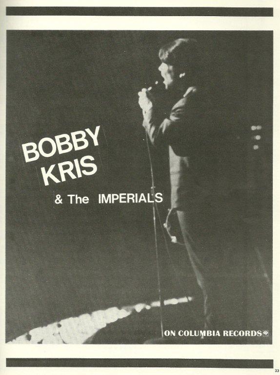 Bobby Kris & the Imperials, Columbia Records ad, RPM, June 6, 1966