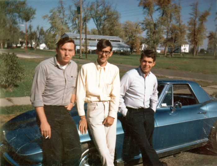 Galen, Terry and Dave in front of Fuzzy Johnson's Corvette