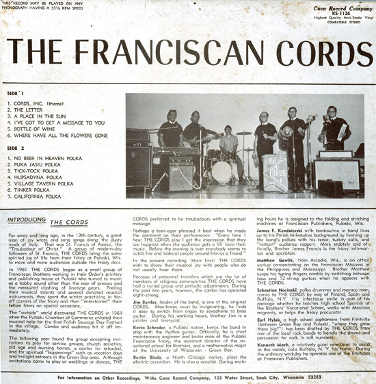 Franciscan Cords LP back cover