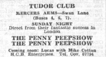 Penny Peepshow notice for the Tudor Club, November 1967