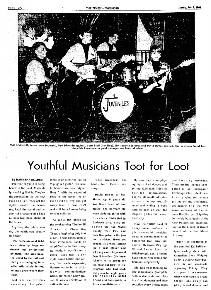 The Juveniles, San Mateo Times, July 2, 1966