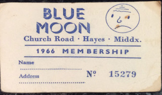 Blue Moon Club Membership card 1966,, Church Road, Hayes, Middlesex