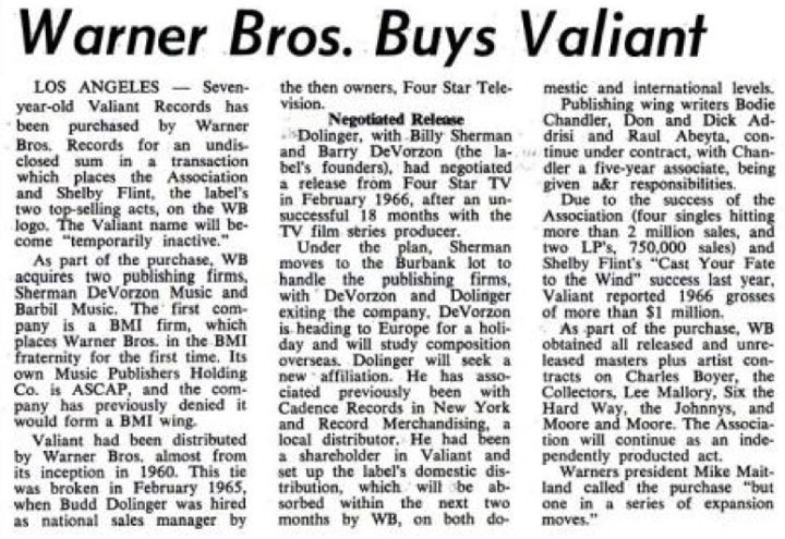 Warner Bros Buys Valiant, Billboard April 22, 1967