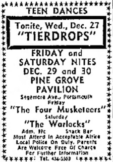 Pine Grove Pavilion shows with the Tierdrops, Four Musketeers, Warlocks, December, 1967