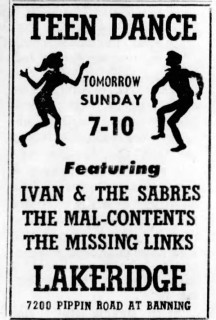 Ivan & the Sabres, the Mal-Contents and the Missing Links at the Lakeridge, Sunday, April 2, 1967