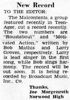 March 4, 1967 letter regarding The Malcontents upcoming record