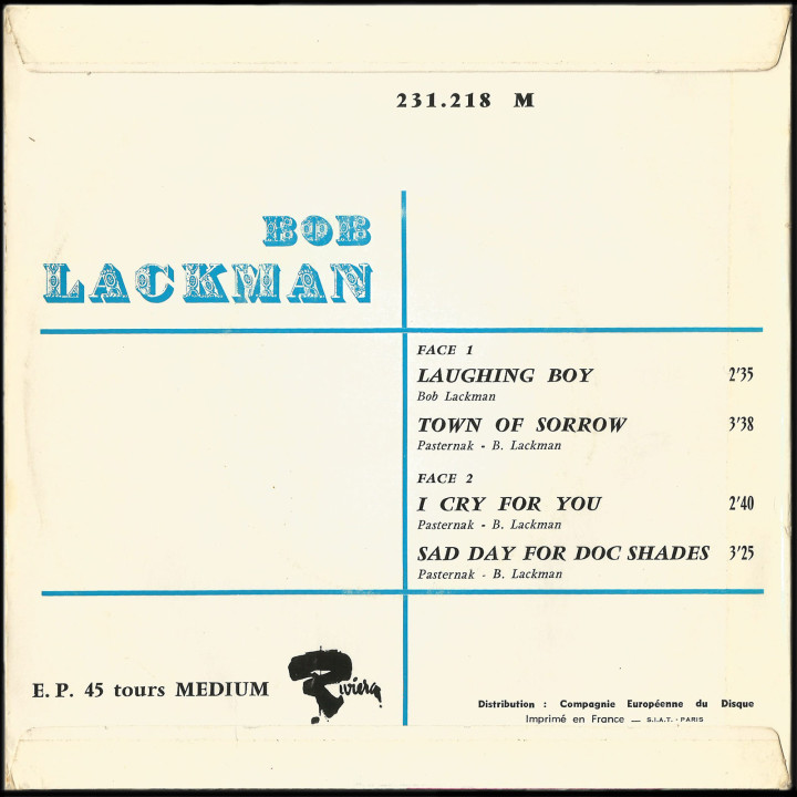 Bob Lackman Riviera EP Laughing Boy back cover