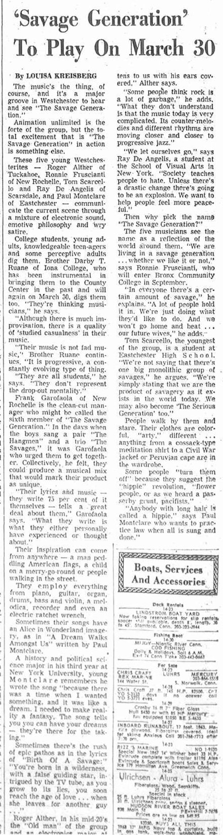 The Savage Generation, profiled in the Herald Statesman, March 23, 1968