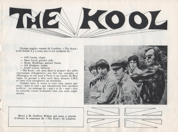 Program for show in Caen, France in Feb. 1969. The photo shows the '67 lineup before Brian Hosking and Geoff Coxon had joined. Program scan courtesy of Brian Hosking