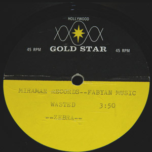 Zebra 10" acetate from Gold Star Studios with both songs from the 45