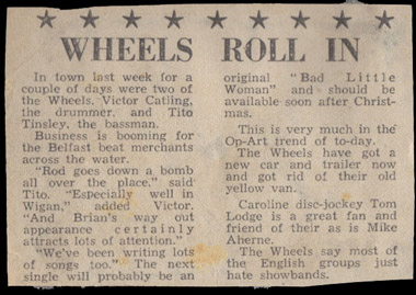 "The Wheels say most of the English groups just hate showbands."