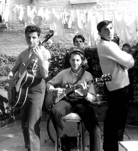 Jerry Scotti, Freddie DeRubeis, Joe Liotta and George Napolitano in Freddie's backyard, 1964