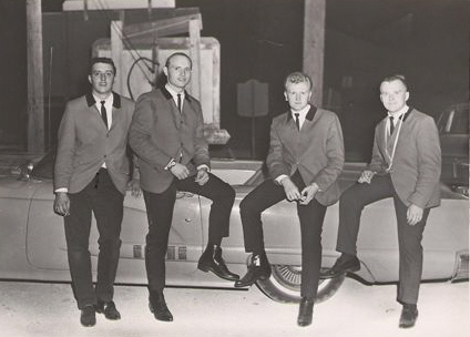 Vandaliers outside Club 20 June '64, Bellevue, Ohio: Harry Kerr, Wayne Van Doren, Whitey Gwinup and Garry Coleman