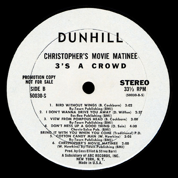 Christopher's Movie Matinee US stereo promo LP on Dunhill side B