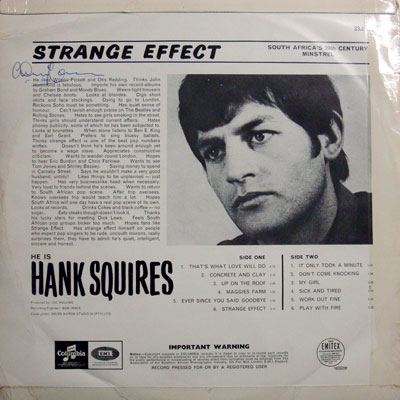 Hank Squires Columbia LP Strange Effect back cover