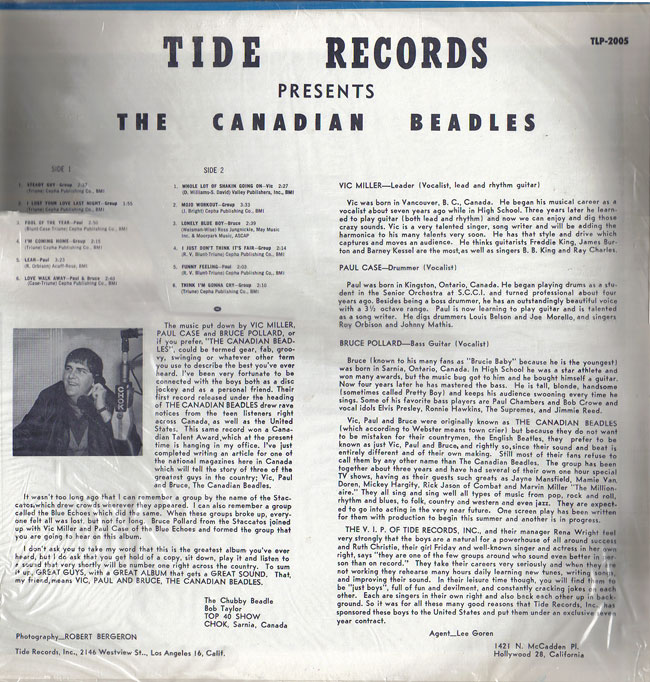 Canadian Beadles Tide LP back cover