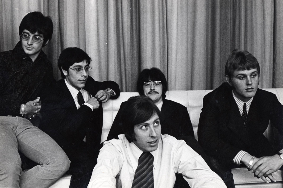 Floribunda Rose in Johannesburg, May 1967 before setting off for England. Left to right: John Kongos, Chris Demetriou, Pete Clifford (foreground), Jack Russell and Nick Dokter. Courtesy of Jack Russell.
