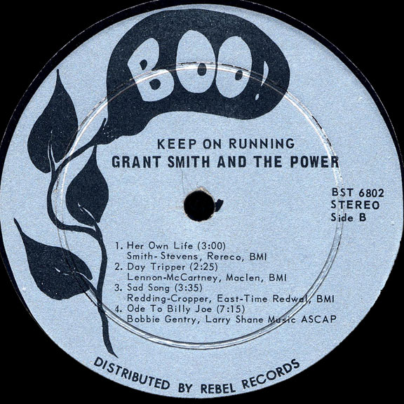 Grant Smith and the Power Boo! LP Keep on Running Side B label