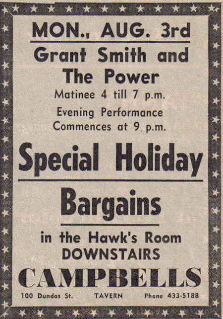 Grant Smith and the Power Campbells Tavern 100 Dundas St.