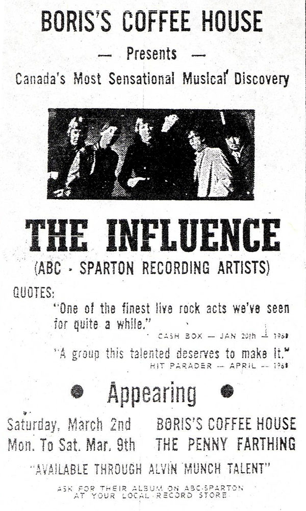 Influence at Boris's Coffee House flyer
